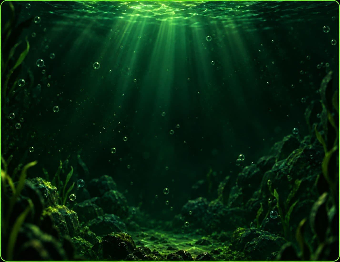 An underwater scene with glowing coral pillars
